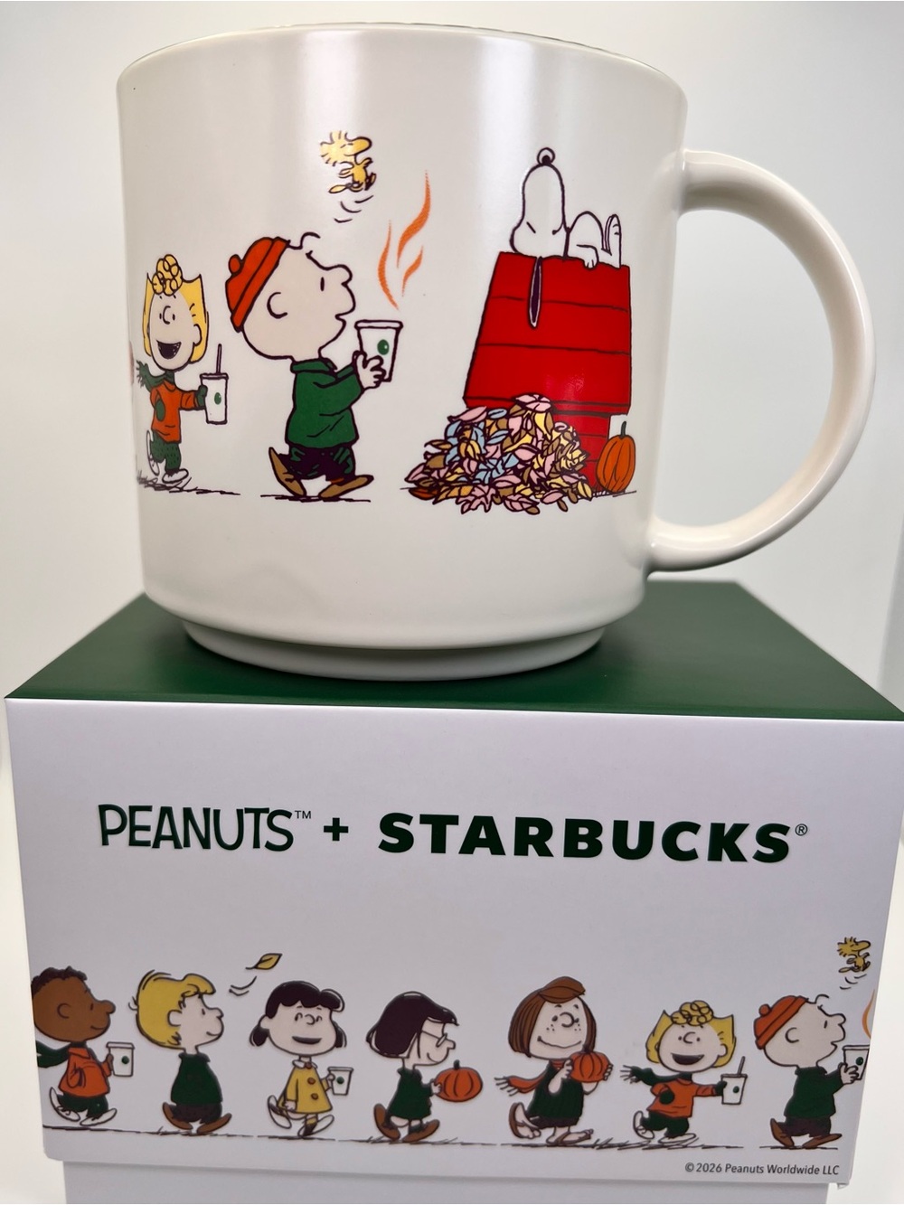 Starbucks Peanuts Ceramic Mug with Red Doghouse and Fall Characters